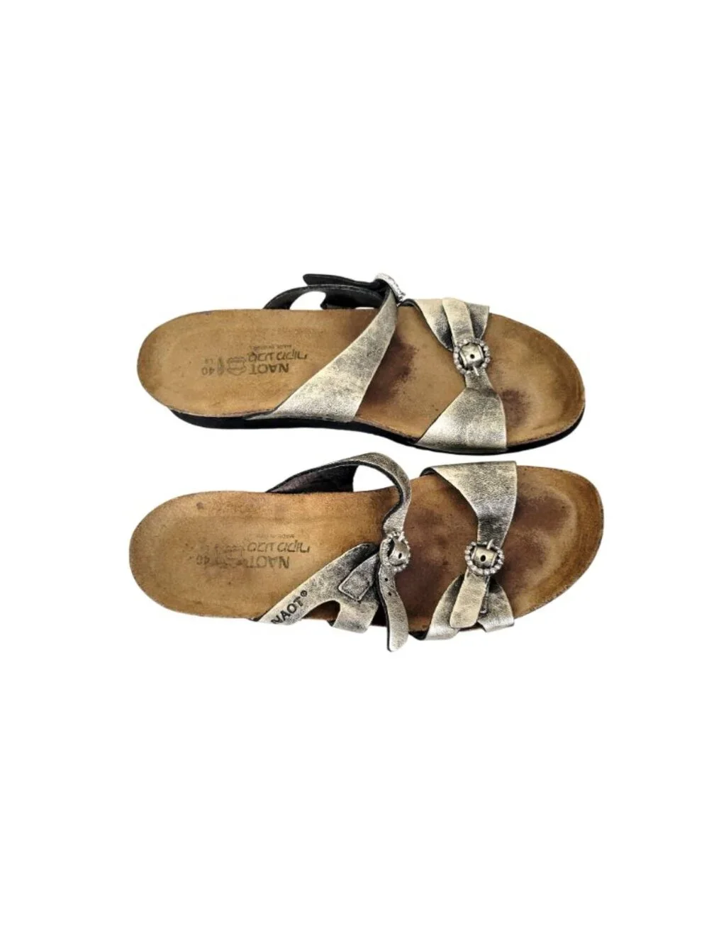 Naot Women's Kate Metallic Silver Leather Sandals Size EU 40 US 9 Adjustable Str - Picture 3 of 7